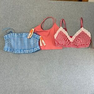 Colsie Bralette Crop Top Bundle Womens Large 3 Piece Gingham Ribbed NWT